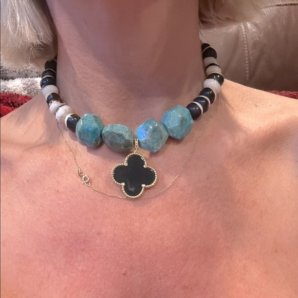 FADED HORSE Jewelry - Clover Bone turquoise pave clasp necklace 🩷🩷